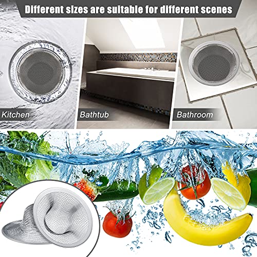 12 Pieces Stainless Steel Sink Strainer Drain Strainer with 4.5/2.75/2.25 Inch for Sink Drainage Kitchen Bathroom Bathtub Drain Screen