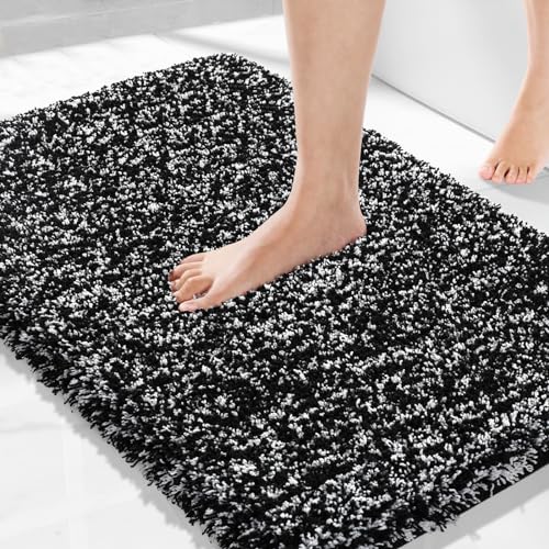 Yimobra Bath Rugs for Bathroom 32X20, Ultra Soft and Water Absorbent Bath Mats, Non Slip Plush Shower Rugs, Microfiber Thick Matts for Bathroom Floor/Tub, Machine Washable, Home Decor, Black and White - color: Black and White, size: 32" X 20"