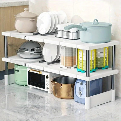 1 Stainless Steel Expandable Kitchen Sink Storage Rack Cabinet Storage Multi-layer Multifunctional Internal Layered Storage Rack(Monolayer 2pcs) - color: Monolayer 2pcs