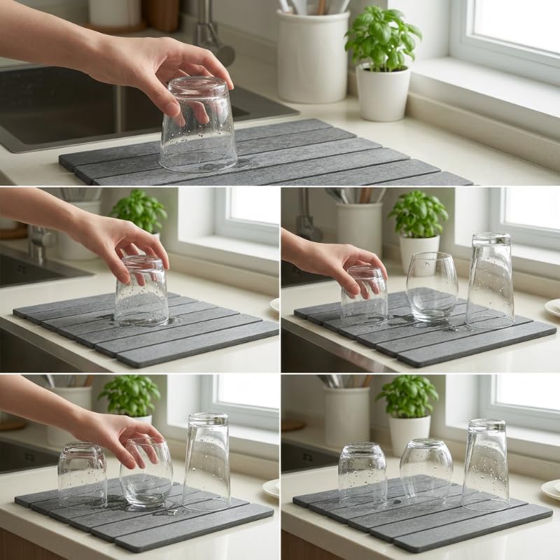 Super Absorbent Stone Dish Drying Mat – 16" x 12" Compact Fast-Drying Diatomite Mat for Countertops, Cups & Small Dish Loads - size: 16" x 12"