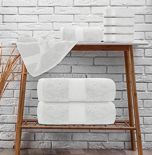 White Classic Luxury Bath Towel Set of 8 Pieces - 100% Turkish Cotton Highly Absorbent Towels for Bathroom, 2 Luxury Bath Towels 700GSM, 2 Hand Towels, 4 Washcloths, Silver - color: 06: Silver