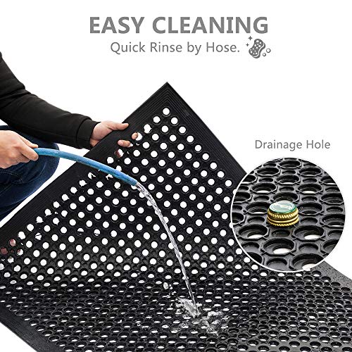 ROVSUN Rubber Floor Mat with Holes, 24''x 36'' Anti-Fatigue/Non-Slip Drainage Mat, for Industrial Kitchen Restaurant Bar Bathroom, Indoor/Outdoor Cushion - size: 36"L x 24"W x 0.3"Th