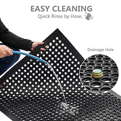 ROVSUN Rubber Floor Mat with Holes, 24''x 36'' Anti-Fatigue/Non-Slip Drainage Mat, for Industrial Kitchen Restaurant Bar Bathroom, Indoor/Outdoor Cushion - size: 36"L x 24"W x 0.3"Th