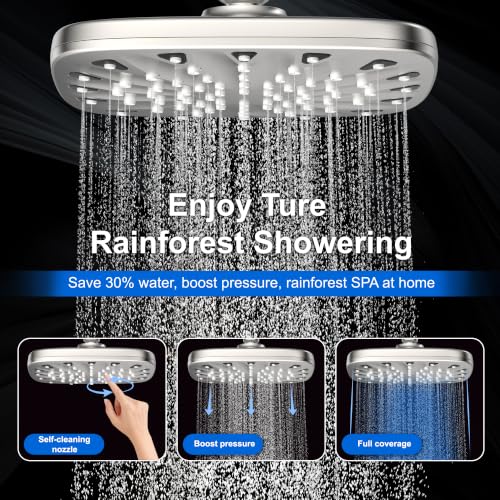 Dual Rainfall Shower Head With Handheld Showerhead, High Pressure Shower Head With Handheld Spray Combo, 8-Mode Showerhead with Adjustable Extension Arm, 71 Inch Hose & Suction Cup Holder, Starlight - color: Starlight