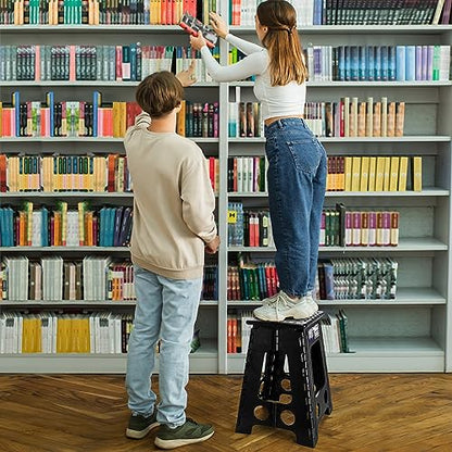 Delxo 17.5 Inch Folding Step Stool,Foldable Stool for Adults with Safety Lock,Portable Collapsible Plastic Step Stool,Non Slip Folding Stools for Kitchen Bathroom Bedroom Up to 400LBS,(Black 1PC) | Step Stool with Safety Lock,Portable Collapsible Step Sto