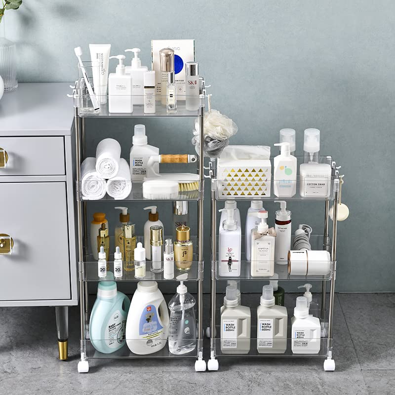 Chris.W Slim Storage Cart 3 Tier with Wheels, Clear Bathroom Cart Organizer, Mobile Shelving Unit Rolling Utility Cart, Slide Out Organizer for Kitchen, Bathroom, Laundry, Narrow Places, Office - 8" W - size: 8"W