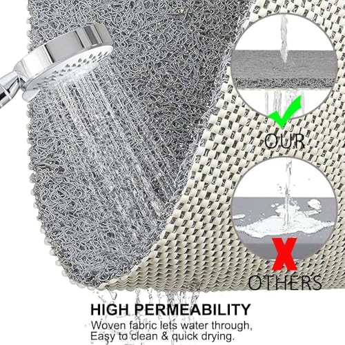 Shower Mat Non Slip 32 x 24 inch: Loofah Anti Slip Shower Mat,Non Slip Bathtub Mat for Inside Shower,Quick Drying Shower stall mat with Drain Hole in Middle,for Shower,Bathroom and Wet Areas - color: Grey