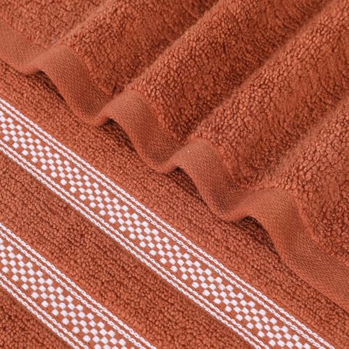 Superior Cotton Bath Sheet Set, Zero Twist, Ribbed Geometric, Oversized Large Absorbent Body Towels, Luxury Soft Quick Dry, Shower, Spa, Hotel, Pool, Guest Bathroom, Home Essentials, Set of 2, Rust
