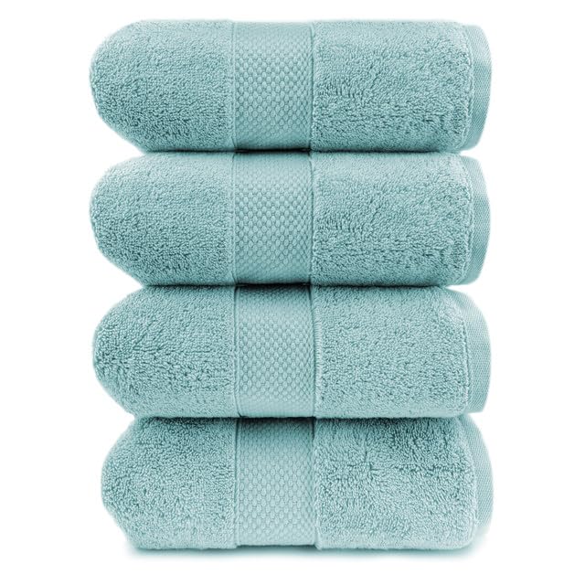 Maisonette Loft Egyptian Cotton Turkish Bath Towels, Soft, Absorbent, Ideal Quick Dry Large Luxury Bath Towel Set for Shower (30" x 58", 4 Pack), Turquoise - color: Turquoise, style: Bath Towel Set of 4 - 30 x 58