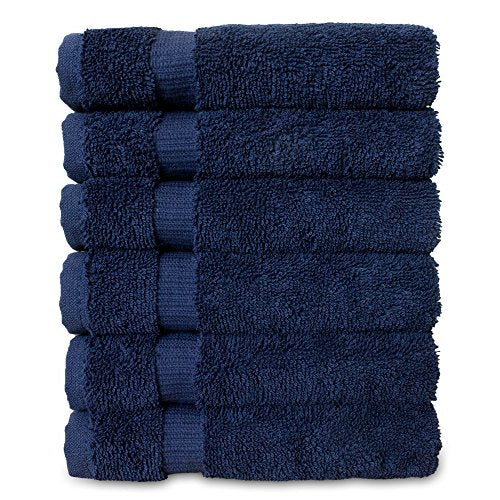 Luxury Hotel & Spa Towel Turkish Cotton Washcloths - Navy - Dobby Border - Set of 6 - color: Navy, size: 6-Piece Washcloth
