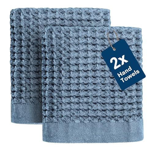 ONSEN Supima® Waffle Hand Towels, Quick Dry Lint Free 100% USA Cotton, Lightweight Absorbent Hand Towel Set, 16x30 in (Denim Blue, Hand Towel 2-Pack) - color: Denim Blue, size: Hand Towel 2-Pack