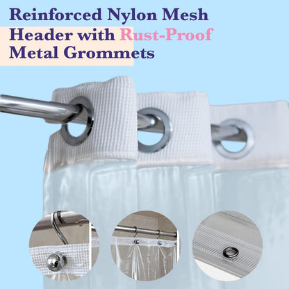 Epica Waterproof Shower Curtain Liner for Bathroom, Metal Grommets (Clear) | Rust-Resistant, Fights Odor and Stains, Nylon Mesh Header - color: Clear