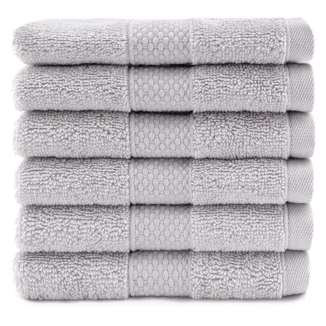Maisonette Loft Egyptian Cotton Turkish Hand Towels - Soft, Absorbent Washcloths for Face - Ideal Quick Dry Small Towel Wash Cloth Set for Bathroom - (13" x 13", 6 Pack) - Silver - color: Silver, style: Washcloths Set of 6