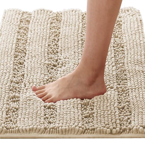 H.VERSAILTEX Bath Mats for Bathroom Non Slip Thick Chenille Striped Bath Rug Absorbent Fluffy Soft Shaggy Rugs Washable Dry Fast Plush Mats for Indoor, Bath Room, Tub - 17" x 24", Fog - color: Fog, size: 17" x 24"