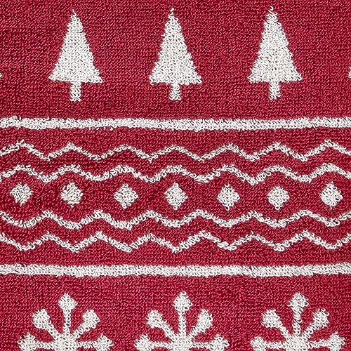 SKL Home Christmas/Winter Fair Isle Bath Towel, 100% Cotton Jacquard, Red | 500 GSM. Soft & absorbent terry with reversible pattern. Great for holiday gifting. - color: Fair Isle, style: Bath Towel