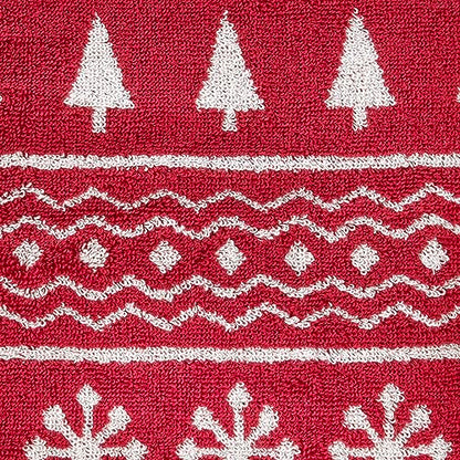 SKL Home Christmas/Winter Fair Isle Bath Towel, 100% Cotton Jacquard, Red | 500 GSM. Soft & absorbent terry with reversible pattern. Great for holiday gifting. - color: Fair Isle, style: Bath Towel