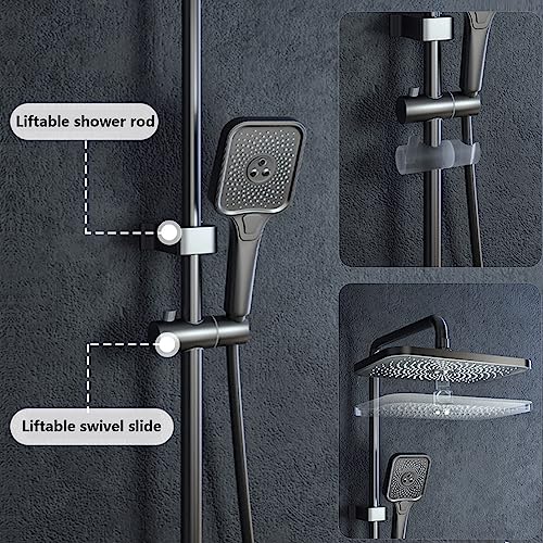 Thermostatic Shower System Gray Digital Display Shower Faucet Set 4 Function Shower Fixture with Rain Shower Head,Hand Shower,Handheld Spray,Wall Mounted Tub Fauce
