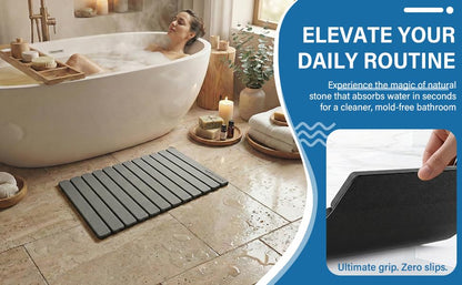 ELAMORE Foldable Stone Bath Mat – Diatomaceous Earth Bath Mat, Super Absorbent Quick Dry Shower Mat, Non Slip Bathroom Floor Mat, 32 x 20 Inches Gray - size: 32" x 20" (Rectangular)