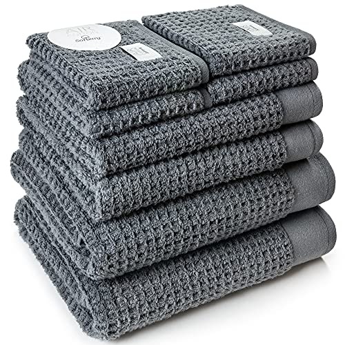 Softerry Waffle Bath Towel Set - 100% Soft Cotton - Plush and Extra Absorbent - Luxury Hotel & Spa Quality - Fade Resistant - Eco-Friendly (Space Gray, Set of 8 Towels) - color: Space Gray, size: Set of 8 Towels
