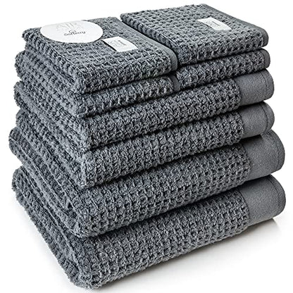 Softerry Waffle Bath Towel Set - 100% Soft Cotton - Plush and Extra Absorbent - Luxury Hotel & Spa Quality - Fade Resistant - Eco-Friendly (Space Gray, Set of 8 Towels) - color: Space Gray, size: Set of 8 Towels