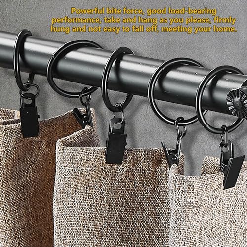 Curtain Rings with Hooks 14 Pack - Rustproof Metal Drapery Clips for Window, Shower, Door, 1.5" Inner Diameter, Smooth Gliding, Fits 5/8" to 3/4" Rods, Black - color: Black