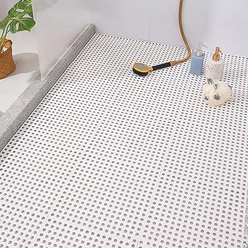 Tyenaza 10Pcs Bath Tub Shower Mat, Suction Cup Floor Mats Anti Slip Plastic Mosaic Bath Mat Tub Bathroom Mats for Kitchen Bathroom (White) - color: White