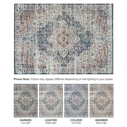 Bloom Rugs Caria Washable Non-Slip 7 ft Runner - Terracotta/Teal Traditional Runner for Entryway, Hallway, Bathroom, and Kitchen - Exact Size: 2'6" x 7' - color: Terracotta / Teal, size: 2'6" x 7' (Runner)