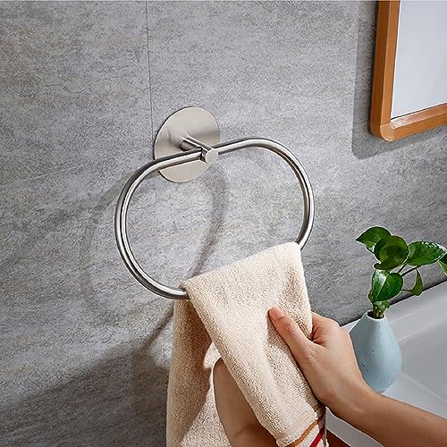 Towel Ring Self Adhesive No Drill Hand Modern Towel Holder for Bathroom SUS 304 Stainless Steel Brushed Nickel(Silvery) - color: Oval Silver