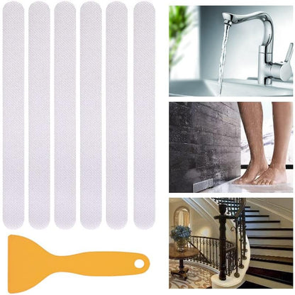 6 Pack Bathtub Non Slip Stickers, Anti Slip Shower Stickers Clear and Textured, Adhesive Safety Strips for Shower Floor and Tile, Strong Grip Decals with Scraper Tool for Bath Tub and Stairs