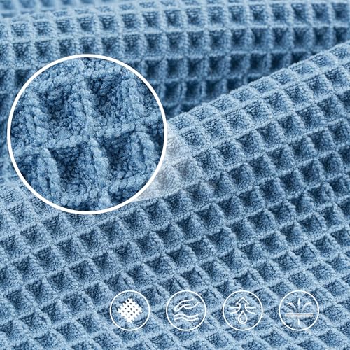 POLYTE 430 GSM Poly Blend Microfiber Quick Dry Waffle Bath Towel, 30x60 in | 4 Pack, Oversize, Lint Free, Body Towel - color: Blue