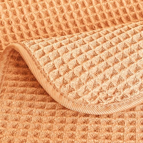 POLYTE 430 GSM Poly Blend Microfiber Quick Dry Waffle Hand Towel, 16x30 in | 4 Pack, Oversize, Lint Free, Quick Dry, Hanging Loop - color: Orange