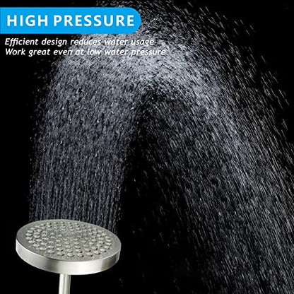 High Pressure Rain Shower Head with Arm - High Flow Rainfall Showerhead - Luxury Modern Look - Pressure Boosting (6" Shower Head with 6" Arm, Brushed Nickel) - color: Elegant Brushed Nickel