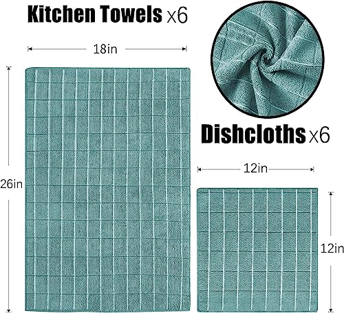 Puomue Microfiber Kitchen Towels and Dishcloths Set, 26 X 18 Inch and 12 X 12 Inch, Set of 12 Bulk Lint Free Dish Towels for Drying Dishes, Lake Blue - color: Lake Blue