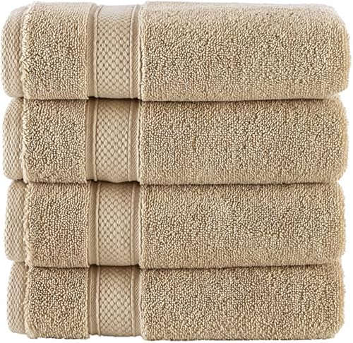 NOVA Luxury Linen - Hotel Quality Turkish Towel Set for Bathroom (4 Pcs Washcloth Set, Warmsand Beige) - color: Warmsand