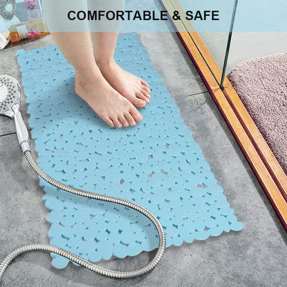 SONGZIMING Bathtub Mat Non Slip Pebble Bath Shower Mat with Drain Holes, Suction Cups Mat for Tub 16" W x 35" L, Blue - color: Blue