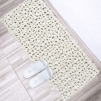 SONGZIMING Bathtub Mat Non Slip Pebble Bath Shower Mat with Drain Holes, Suction Cups Mat for Tub (16" W x 35" L,Beige) - color: Beige