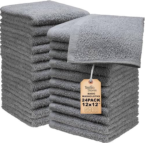 Basic Wash Cloths 12x12 Inches – Bulk Pack of 24 – Grey Color – Soft and Absorbent Multipurpose Cotton Washcloths for Bathroom, Spa, Gym, Salon, Hotel, and Everyday Use - color: Grey, size: 12x12 Inch Pack of 24