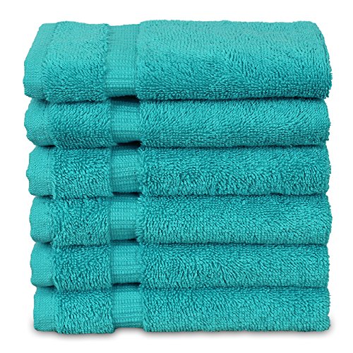 Luxury Hotel & Spa Towel Turkish Cotton Washcloths - Aqua - Dobby Border - Set of 6 - color: Aqua Blue, size: 6-Piece Washcloth