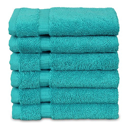 Luxury Hotel & Spa Towel Turkish Cotton Washcloths - Aqua - Dobby Border - Set of 6 - color: Aqua Blue, size: 6-Piece Washcloth