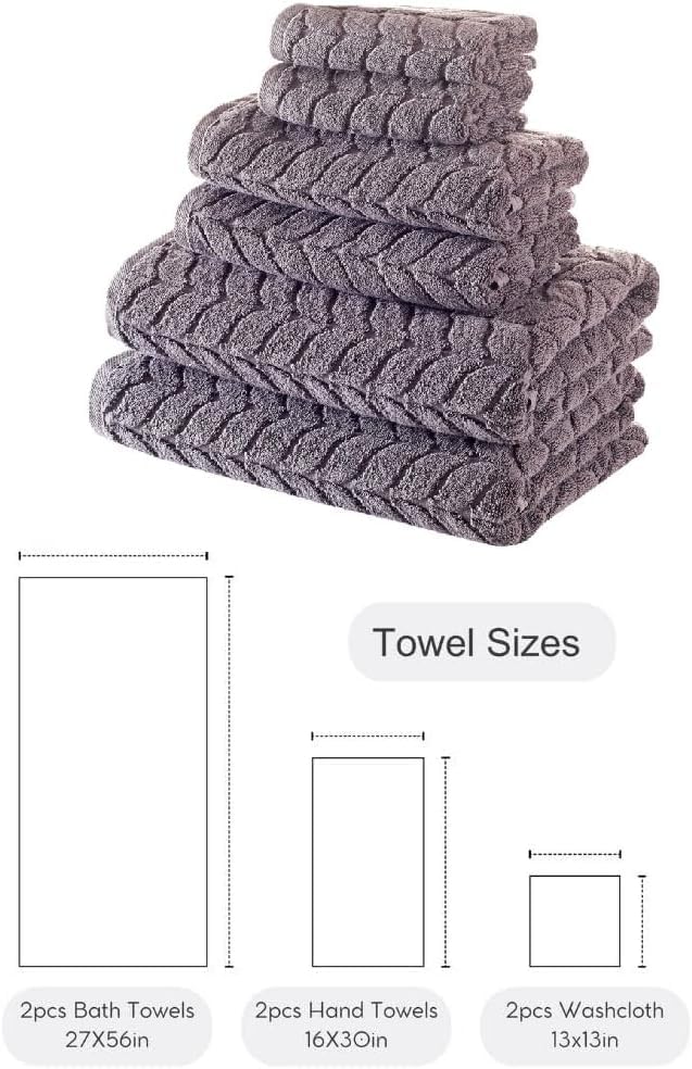 BAGNO MILANO Certified Organic Turkish Cotton Bath Towels, Luxury Jacquard Absorbent, Ultra Soft-Plush Organic Towel Set (Grey, Towel Set of 6) - color: Grey