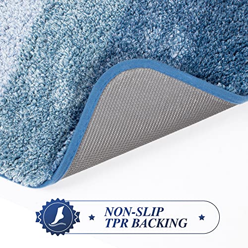 Walensee Bathroom Contour Rug (20 x 24, Ombre Blue) Non-Slip Water Absorbent Soft Microfiber Shaggy Bath Mat - Machine Washable U Shape Toilet Rug - color: Ombre Blue, size: 20" x 24" Contour