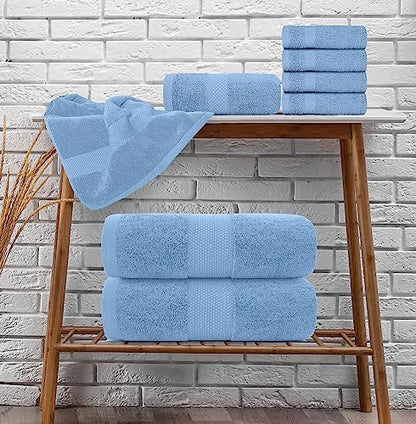 White Classic Luxury Bath Towel Set of 8 Pieces - 100% Turkish Cotton Highly Absorbent Towels for Bathroom, 2 Luxury Bath Towels 700GSM, 2 Hand Towels, 4 Washcloths, Light Blue - color: 14: Light Blue