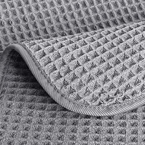 POLYTE 430 GSM Microfiber Lint Free Washcloth Face Towel, 13 x 13 in, 4 Pack (Waffle Weave) - color: Gray