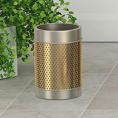 nu steel Selma Decorative Steel Tumbler Cup for Bathroom Vanity Countertops for Rinsing, Drinking, Storing Dental Accessories and Organizing Makeup Brushes, Eye Liners - Pewter & Gold Finish