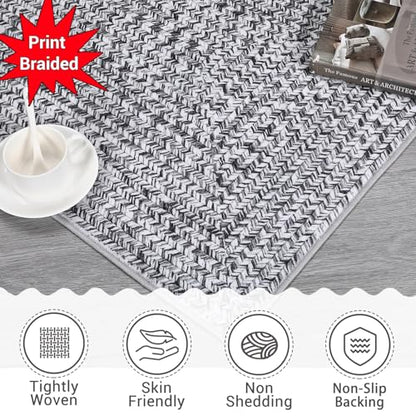 Printed Washable Runner Rugs 2x10 Rug for Living Room Bath Mat Modern Imitation Braided Bedroom Rug Non Slip Geometric Area Rug Kitchen Rugs Stain Resistant Carpet 2'x10' Light Grey - color: Light Grey, size: 2' x 10' (Runner)