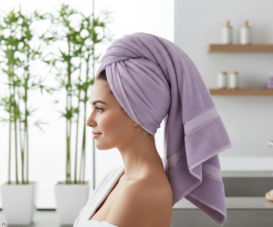 6 Piece 100% Cotton Bath Towel Set - 2 Bath - 2 Hand - 2 Face, Lavender | 100% Cotton • Thick & Plush • Hotel Quality • Ultra Soft • Highly Absorbent • Quick Dry • Low Lint • Machine Washable - color: Lavender