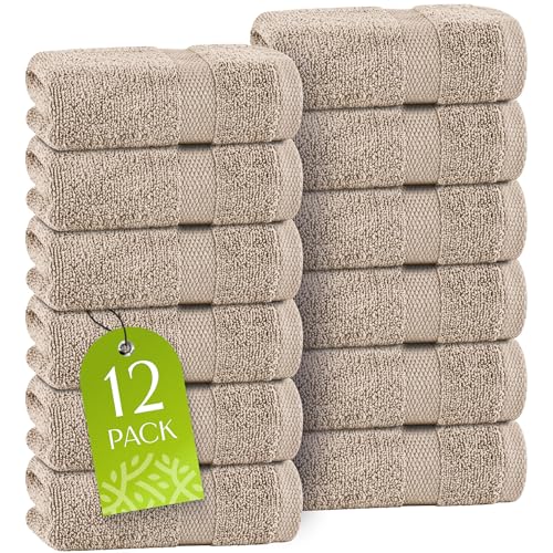 White Classic Taupe Washcloths Set for Body and Face Towel, Cotton Wash Cloths Bulk 12 Pack, Spa Fingertip Wash Clothes 12x12 Inch, Soft Absorbent Gym Towels - color: Taupe, size: Set of 12 Washcloths