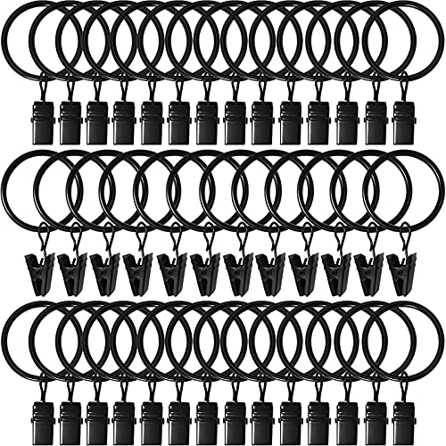 40 Pack Curtain Rings with Clips, Drapery Clips with Rings, Drapes Rings 1.26 in Interior Diameter, Fits up to 1 in Curtain Rod, Black - color: Black, size: 1.26" I D 40 Pack