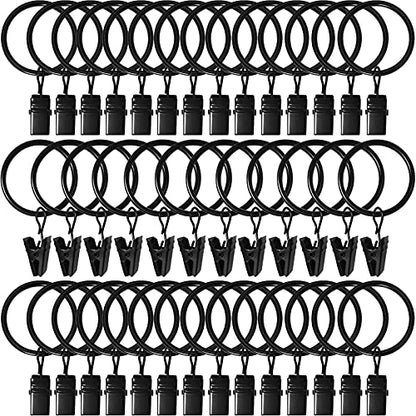40 Pack Curtain Rings with Clips, Drapery Clips with Rings, Drapes Rings 1.26 in Interior Diameter, Fits up to 1 in Curtain Rod, Black - color: Black, size: 1.26" I D 40 Pack