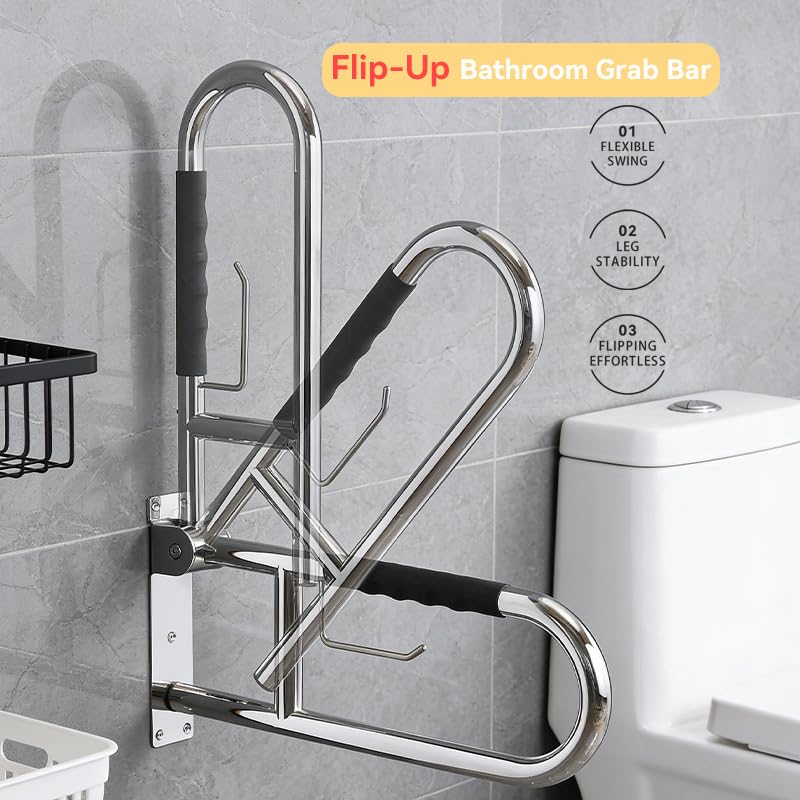 31.5 Inch Toilet Grab Bar, Chrome Flip-Up Bathroom Grab Bar with Paper Holder, Non-Slip Soft Silicone Grips Handicap Grab Bars, 304 Stainless Steel Handicap Grab Bars for Elderly, Disabled, Pregnant - color: Polished Chrome